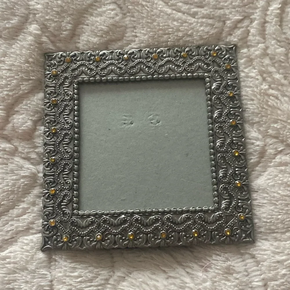 Picture frame beautiful etched detail yellow stone vintage unknown manufacturer
